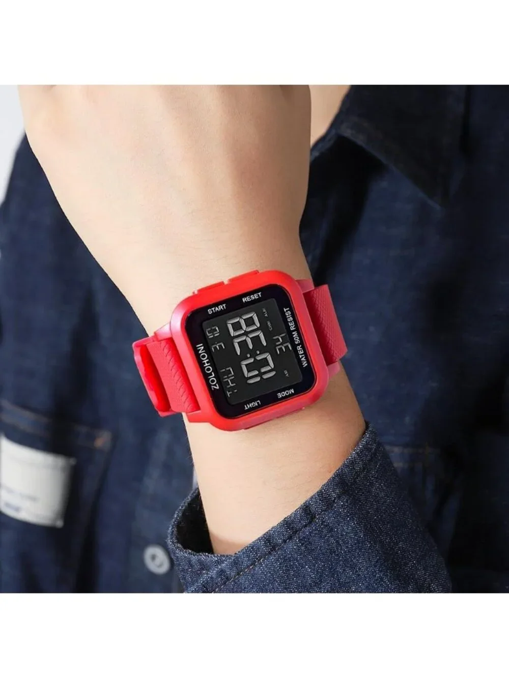 Men's Red Black Analog Quartz Stainless Steel Waterproof Square Digital Watch